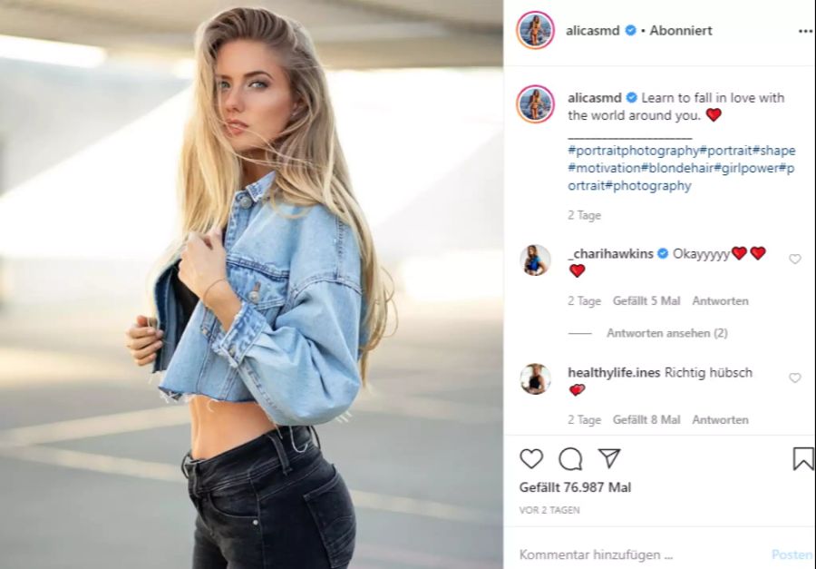 Keine deutsche Sportlerin hat mehr Follower auf Instagram, als Alica Schmidt.