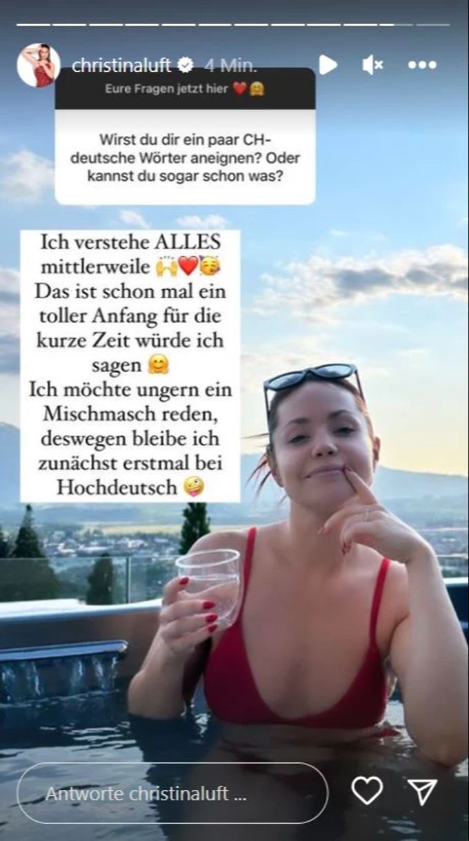 Christina Luft, die Verlobte von Luca Hänni, bleibt erstmal beim Hochdeutsch. christina luft
