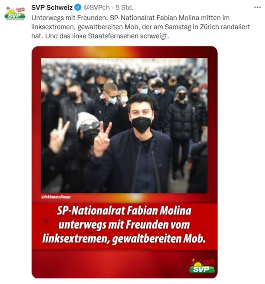 SVP Molina linksextrem Antifa