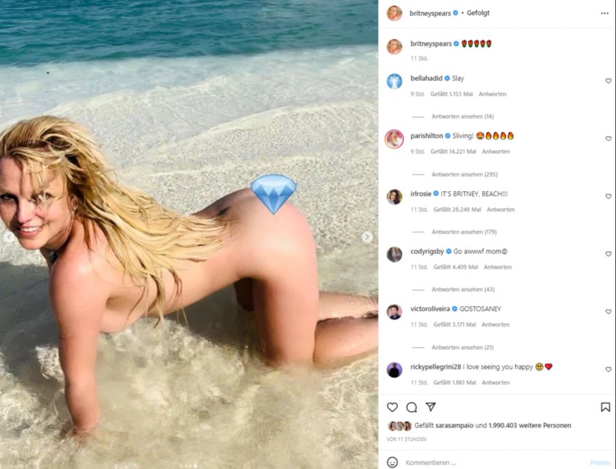 Nur ein Diamant-Emoji verdeckt die intimsten Zonen von Britney.