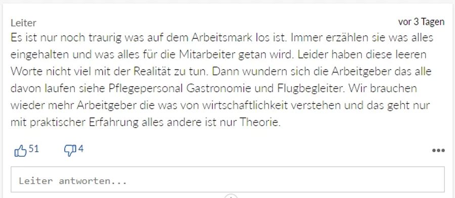Diese*r Leser*in beschwert sich über die allgemeine Lage auf dem Arbeitsmarkt und trifft damit allem Anschein einen wunden Punkt.