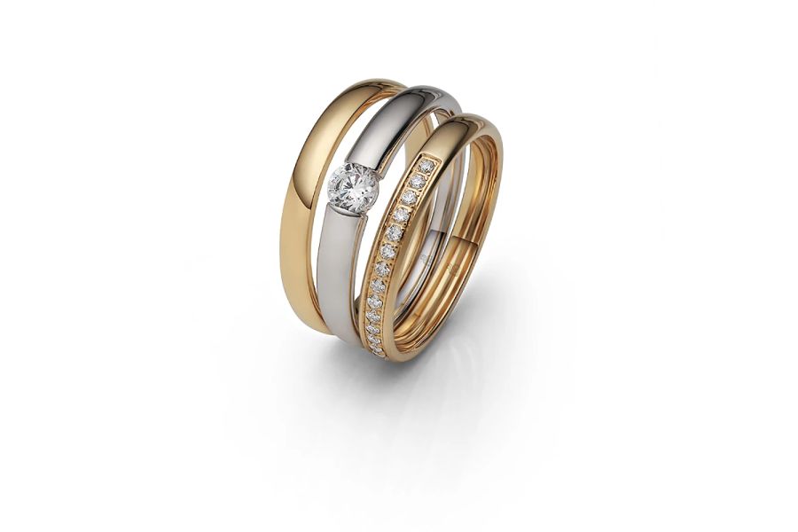 Ringe Kombination Triset Silber Gold Steine