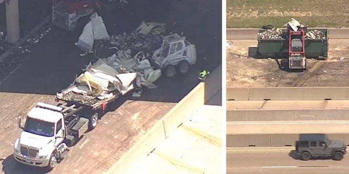 In Texas verursachte ein Truck-Fahrer einen Unfall. Seine Ladung verteilte sich auf der gesamten Fahrbahn. BierNews Truck Eier texas
