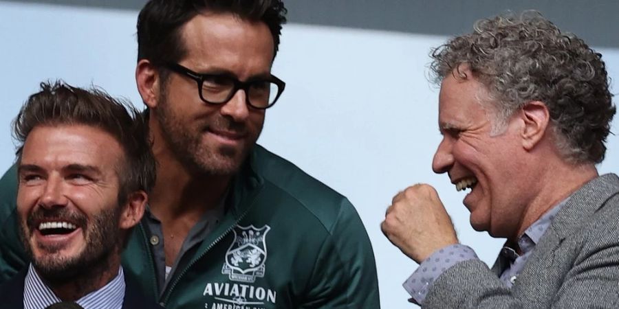 David Beckham, Ryan Reynolds und Will Ferrell (v.l.n.r.) waren am Sonntag bei einem Fussballspiel.