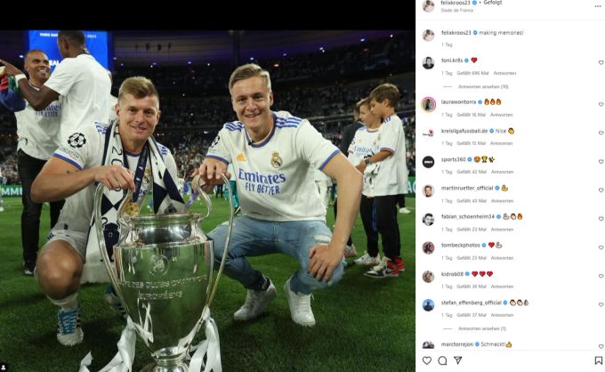 Toni Kroos feiert den Sieg der Champions League mit seinem Bruder Felix. Toni Kroos