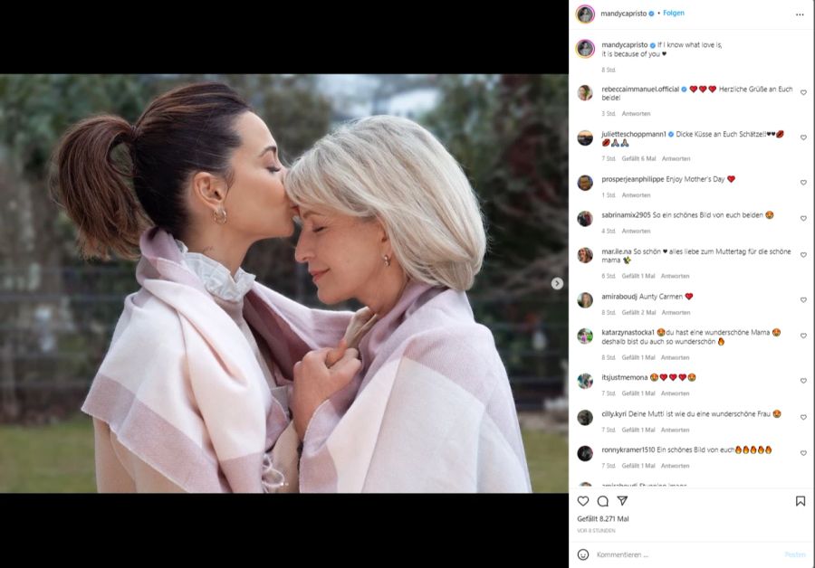 Mandy Capristo postet ebenfalls ein Bild auf Insta. Darauf küsst sie dei Stirn ihrer Mutter.