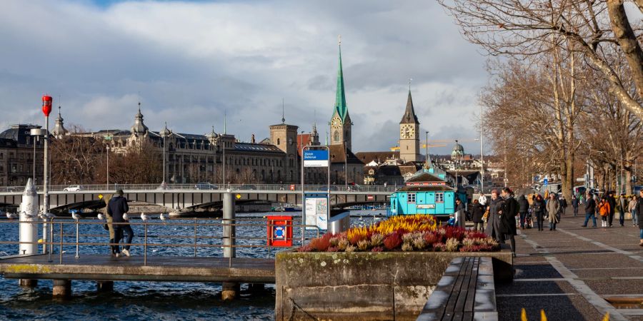 Das rechte Seeufer des Zürichsees in der Nähe des Bellevues in Zürich.