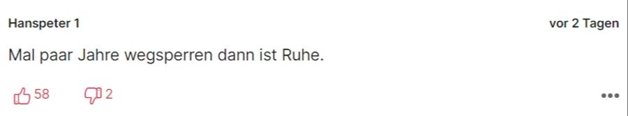 Man solle sie «wegsperren», schreibt etwa «Hanspeter 1».