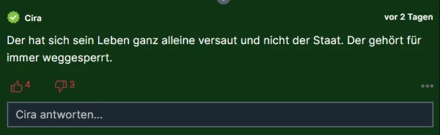 Der Grossteil der Leserinnen und Leser widerspricht: Brian sei selbst schuld und soll weggesperrt bleiben, so der Tenor in den Kommentaren.