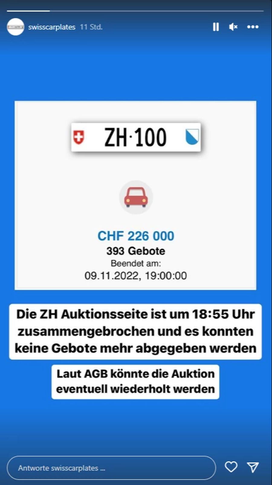 Das Auto-Portal «swisscarplates» klagt: «Die ZH Auktionsseite ist um 18:55 Uhr zusammengebrochen.»