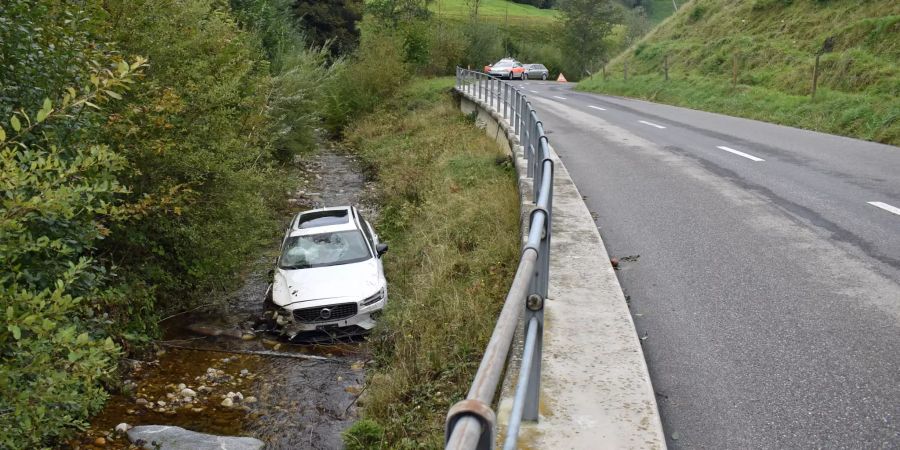 Autofahrer gerät mit seinem Fahrzeug in einen Bach