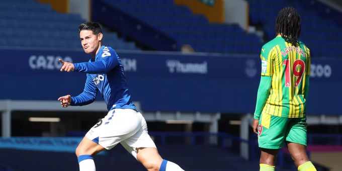 James Rodriguez feiert sein Tor für den FC Everton gegen West Bromwich Albion. James Rodriguez FC Everton