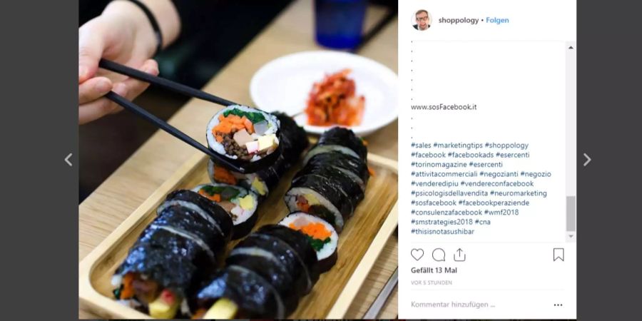 Instagrampost von Sushi mit der Verlinkung von «This is not a sushi bar».