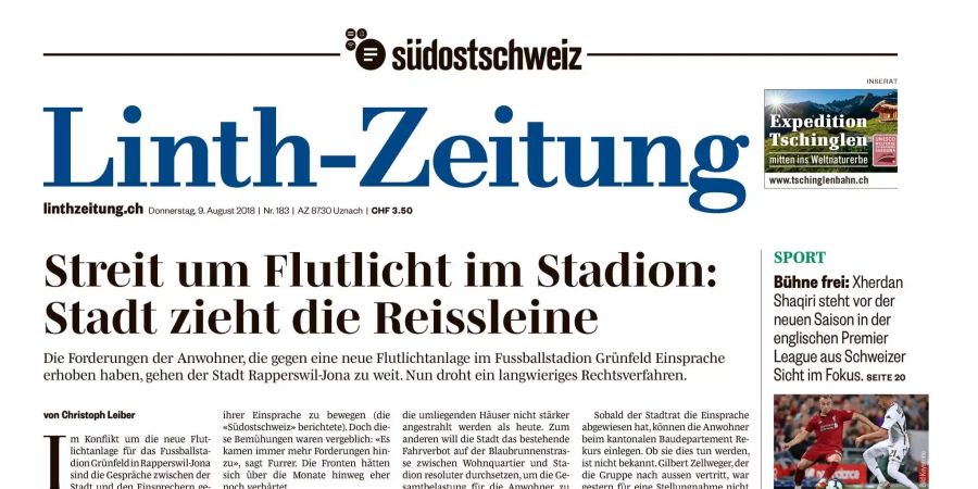 Eine Beispielseite der neuen «Linth-Zeitung».