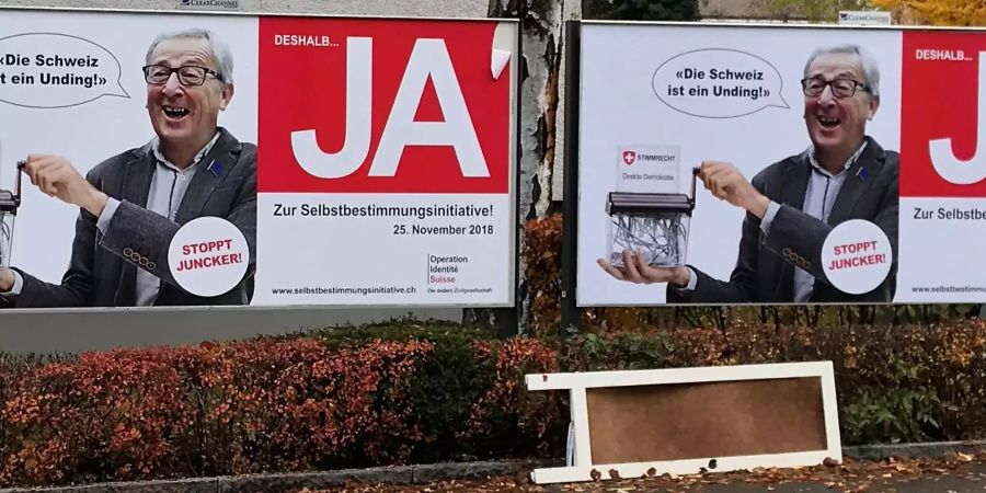 Plakatkampagne der SVP-nahen Operation Identité Suisse mit EU-Kommissionspräsident Jean-Claude Juncker.