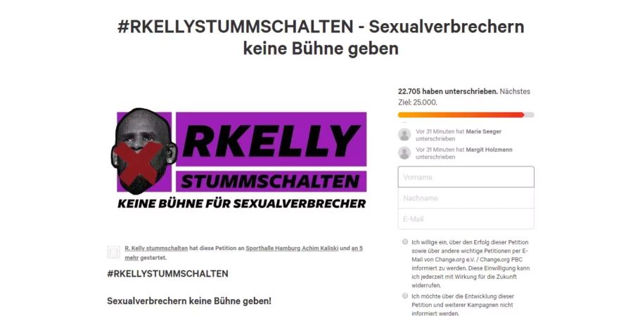 Eine Petition gegen R. Kelly-Konzerte.