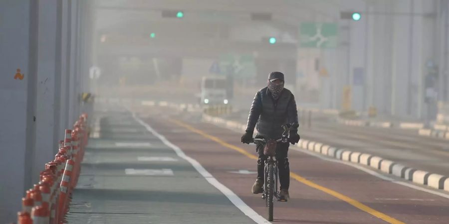 Ein Velofahrer in Seoul