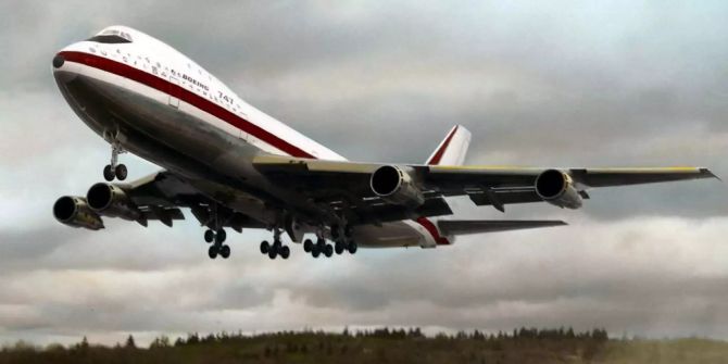 Die erste Boeing 747 beim Start.