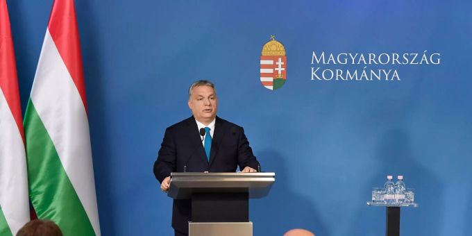 Viktor Orban, Ministerpräsident von Ungarn, spricht bei einer Pressekonferenz im Kabinettsbüro des Premierministers. Viktor Orban, Ministerpräsident von Ungarn