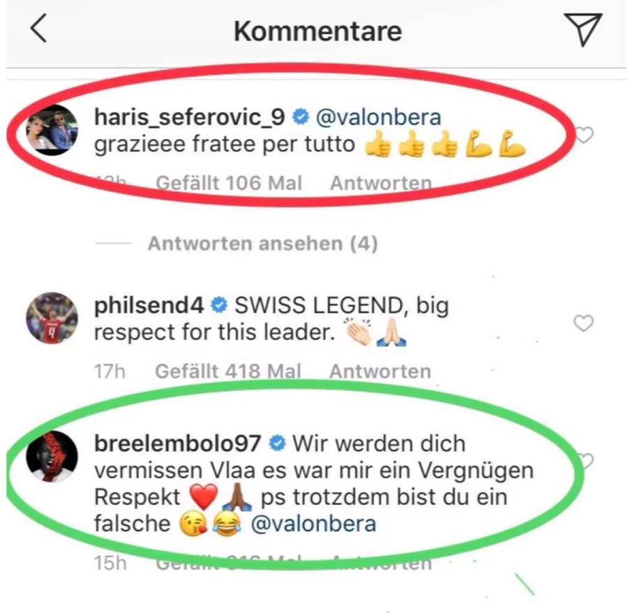 Viele Natistars antworten auf Behramis Instagram-Post.