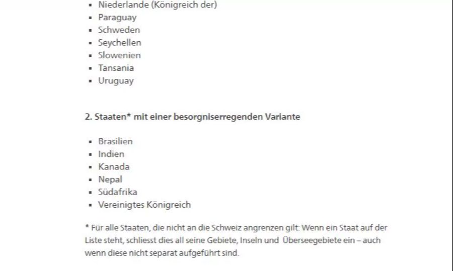 Die Staaten mit besorgniserregenden Varianten sind separat aufgeführt.