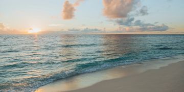 strand, wellen, meer, abendsonne, sand, wolken