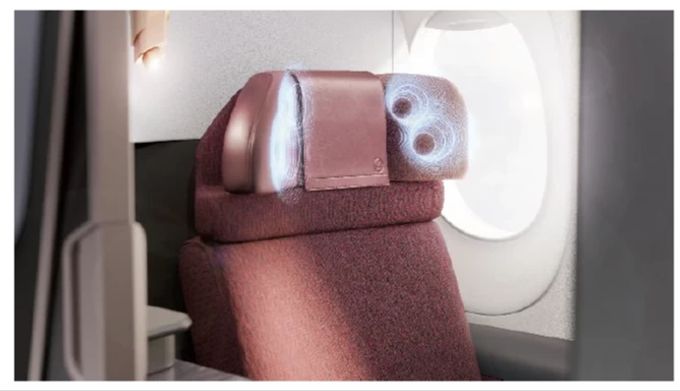 Die First-Class-Kabine von Japan Airlines wartet mit einem Lautsprecher auf, der Kopfhörer obsolet macht. first class japan airlines