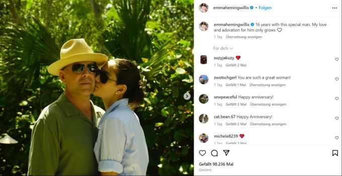 Emma Heming Willis hat auf Instagram ein Foto mit ihrem Ehemann Bruce Willis geteilt. Bruce Willis
