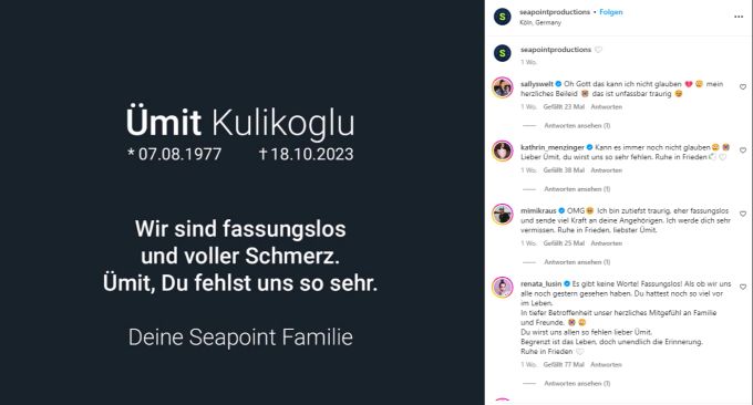 Die Firma Seapoint Productions, verantwortlich für die Produktion von «Let's Dance», veröffentlichte diesen Trauerpost auf Instagram. trauerpost