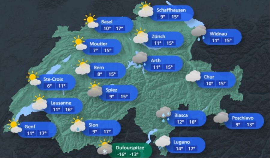 Auch am Samstagvormittag kann es teilweise zu starken Regenfällen kommen. Am Nachmittag zeig sich vom Westen her die Sonne.