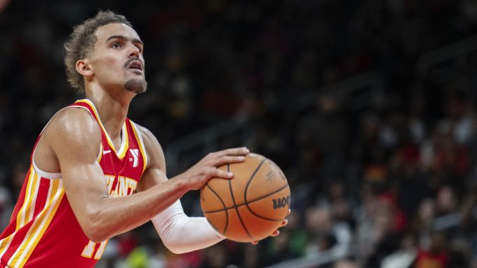 Trae Young von den Atlanta Hawks im Spiel der NBA gegen die Brooklyn Nets. Nets Hawks Basketball NBA