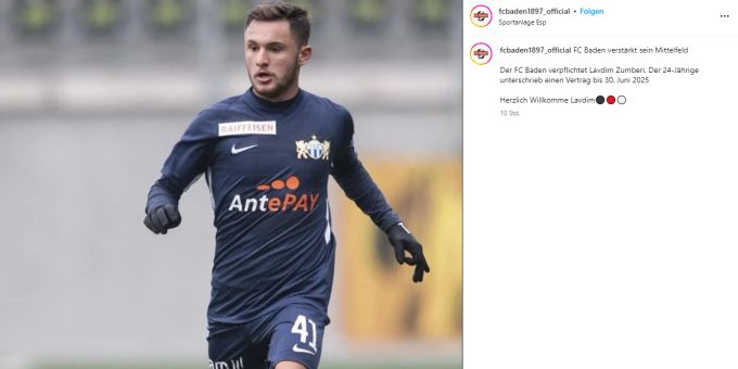 Der FC Baden verpflichtet Lavdim Zumberi. FC Baden