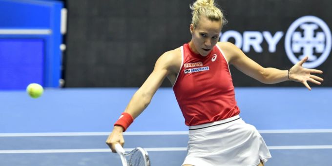 Viktorija Golubic im Einsatz am Billie Jean King Cup für die Schweiz. Viktorija Golubic