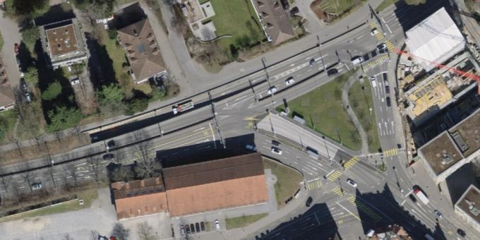 Luftaufnahme vom Unfallort in St. Gallen. Luftaufnahme vom Unfallort