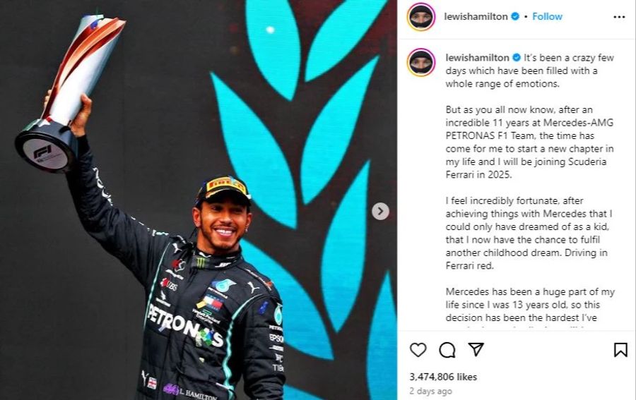 Lewis Hamilton Mercedes Instagram