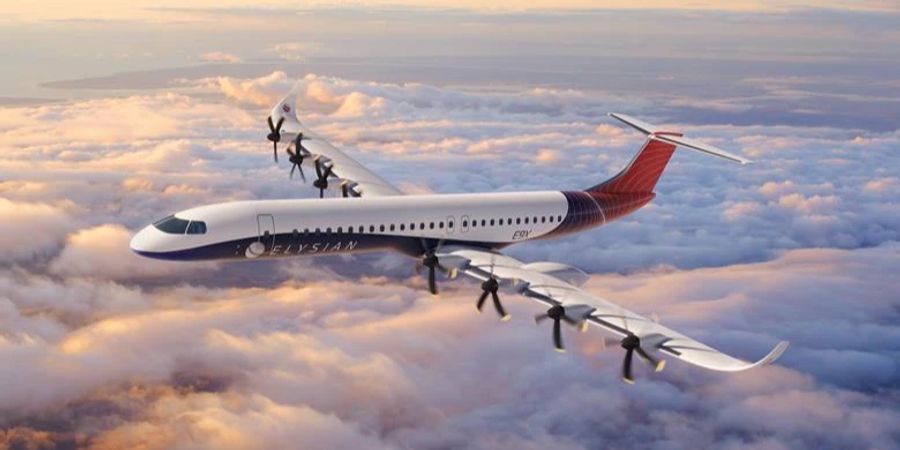 Elektroflugzeug Werbegrafik Flieger über den Wolken