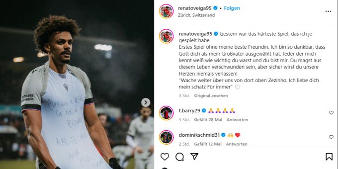 Renato Veiga mit einer emotionalen Botschaft. FC BAsel