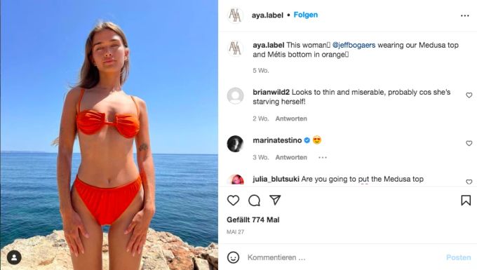 Der orange Bikini von Aya greift den Trend auf und vereint ihn mit einem weiteren: dem Bügel-Cup. Orange Bikini