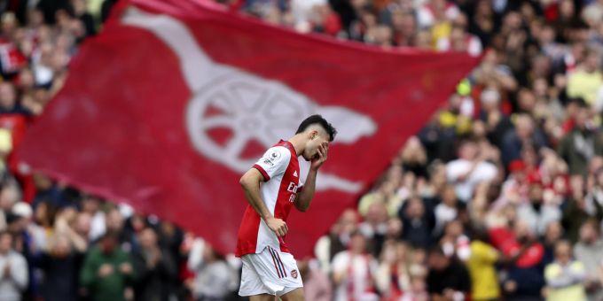 Gabriel Martinelli (Arsenal) reagiert auf ein Gegentor (Archivbild). Arsenal Premier League