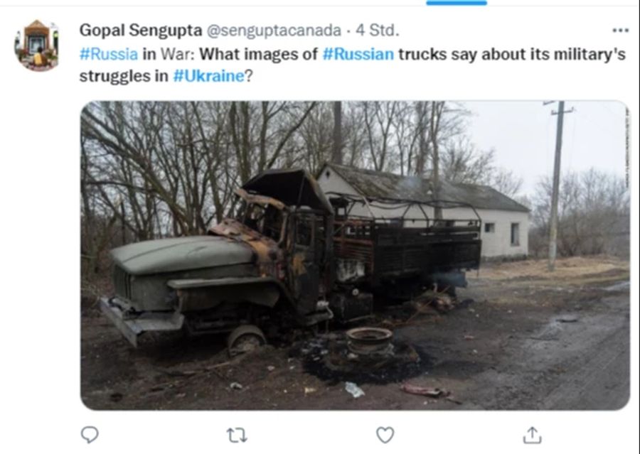 Ein kaputter Lastwagen im Ukraine-Krieg.