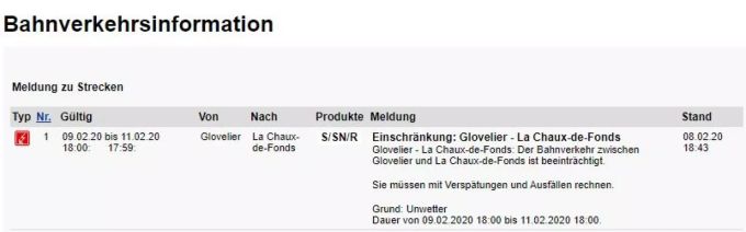 Die SBB kündigte wegen Sturmtief «Sabine» bereits am Samstag, Einschränkungen ab Sonntagabend an. Sturmtief Sabine Unwetter