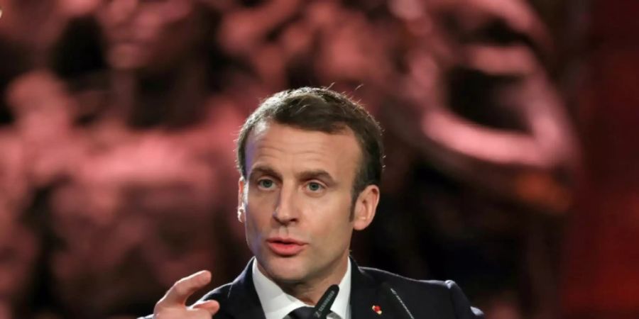 Macron bei seiner Rede zum Gedenken an die Befreiung des Lagers Auschwitz