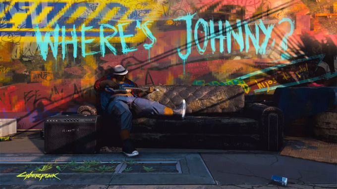 Bunt und vielfältig sollen Spielwelt und Charaktere in Cyberpunk 2077 werden. Mann Gitarre Graffiti