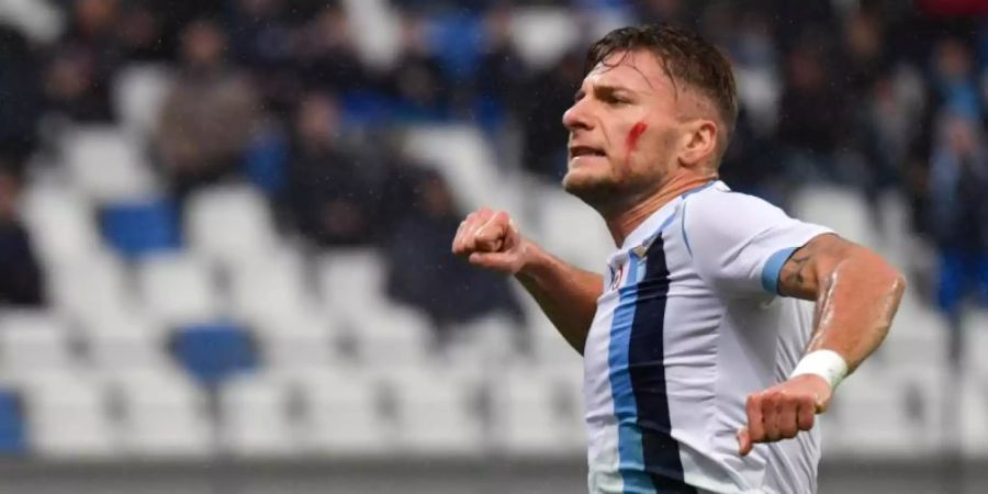 Der frühere BVB-Stürmer Immobile hat beim 5:1-Erfolg von Lazio Rom gegen Sampdoria Genua dreifach getroffen. Foto: Massimo Paolone/Lapresse via ZUMA Press/dpa