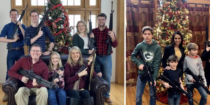 Kurz nach dem Amoklauf an einer US-Schule posten Republikaner «Weihnachts-Bilder» mit ihrer bewaffneten Familie. Amoklauf USA Republikaner
