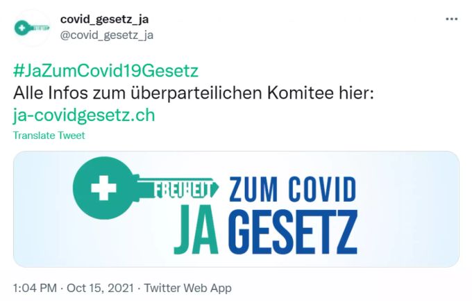 Das Ja-Komitee zum Covid-19-Gesetz, mit dem Schlüssel-Logo. Covdi-19-Gesetz Ja