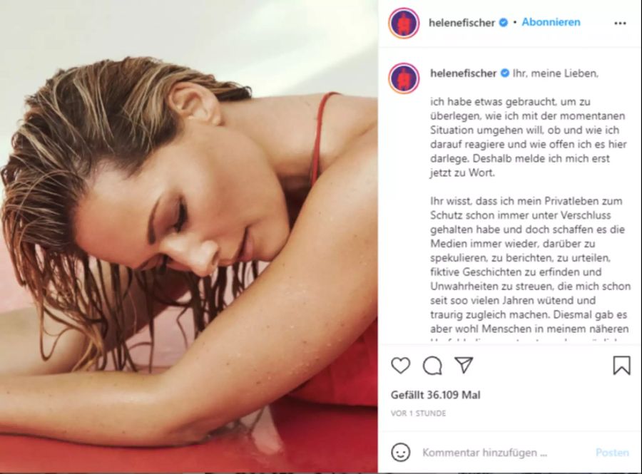 Helene Fischer bestätigt auf Instagram ihre Schwangerschaft.