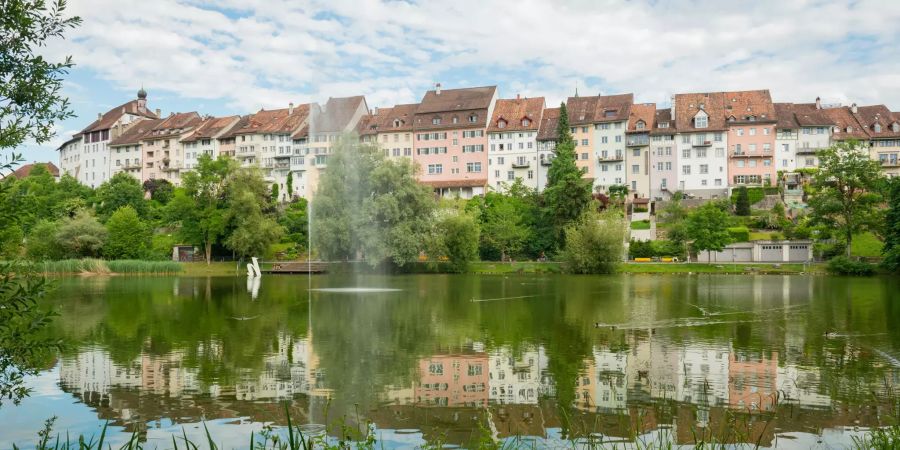 Die Stadtweiher mit Blick auf die Altstadt Wil (SG).