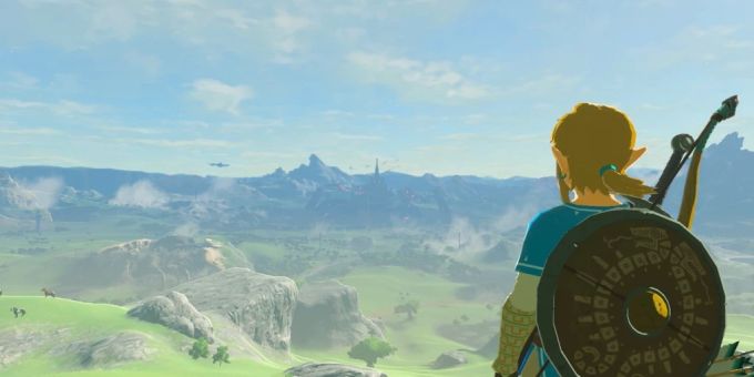 Screenshot aus dem «Zelda»-Spiel «Breath Of The Wild». "Link" betrachtet die Landschaft