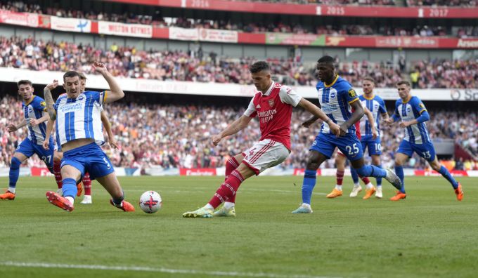 Arsenals Granit Xhaka im Spiel gegen Brighton. Britain Soccer Premier League